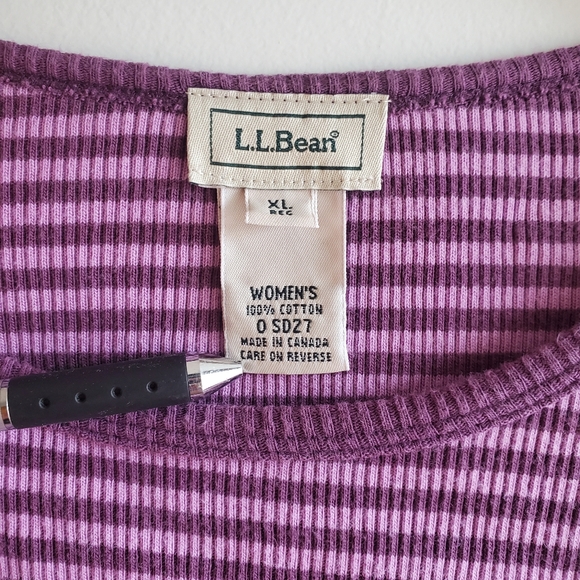 L.L. Bean Women's Purple Striped Short Sleeve Shirt - Picture 3 of 6